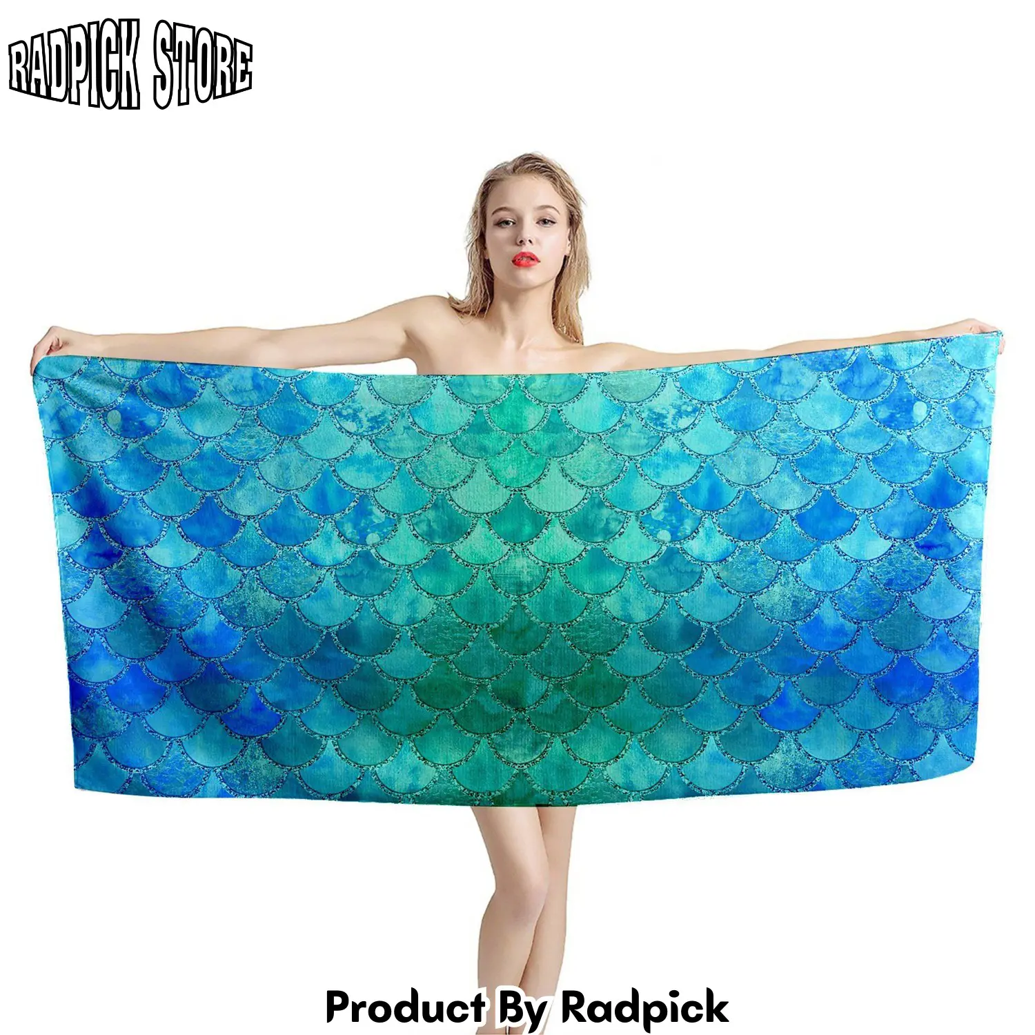 3d the most turquoise sparkle mermaid tail in the ocean custom beach towel rp8879